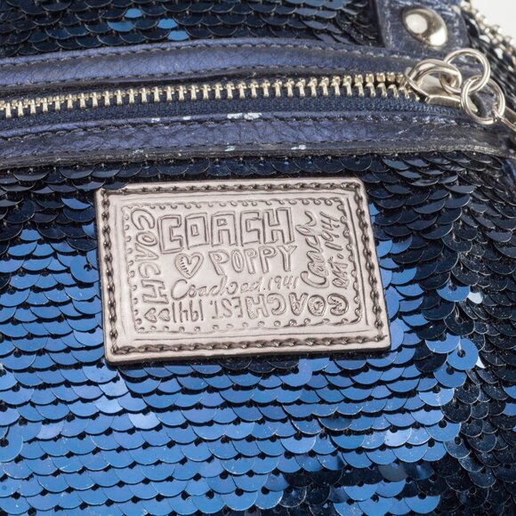 Coach Poppy Blue Sequin Spotlight Purse w/ Disco Ball Bag Charm XL - Picture 3 of 9